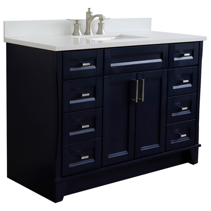 Bellaterra Home 49 in. Single Sink Vanity in Blue Finish with White Quartz and Rectangle Sink