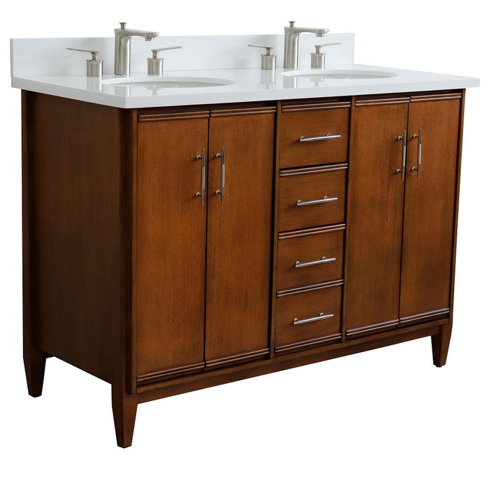 Bellaterra Home 49 in. Double Sink Vanity in Walnut Finish with White Quartz and Oval Sink