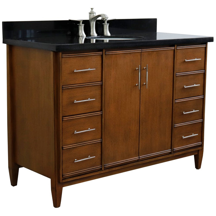 Bellaterra Home 49 in. Single Sink Vanity in Walnut Finish with Black Galaxy Granite and Oval Sink