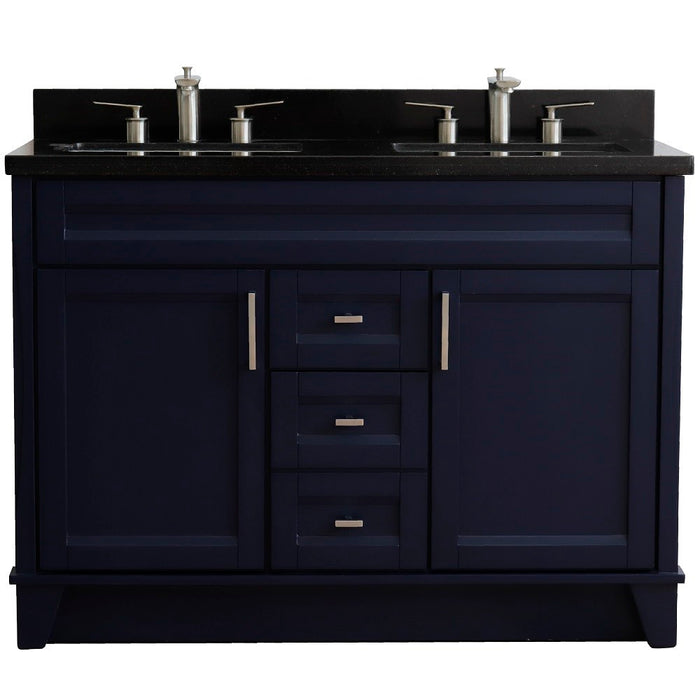 Bellaterra Home 49 in. Double Sink Vanity in Blue Finish with Black Galaxy Granite and Rectangle Sink