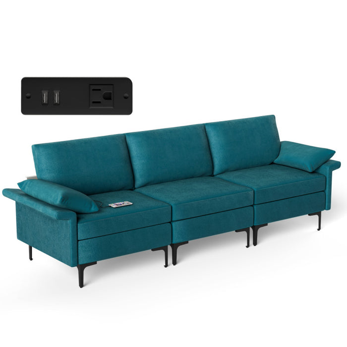 Costway Large 3-Seat Sofa Sectional with Metal Legs and 2 USB Ports for 3-4 people