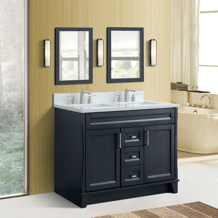 Bellaterra Home 49 in. Double Sink Vanity in Dark Gray Finish with White Quartz and Rectangle Sink