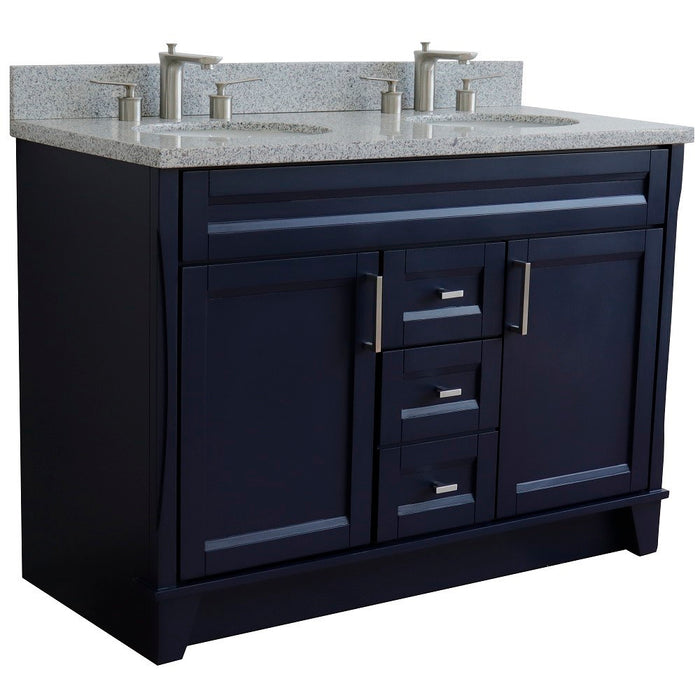 Bellaterra Home 49 in. Double Sink Vanity in Blue Finish with Gray Granite and Oval Sink