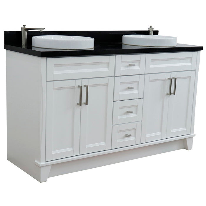 Bellaterra Home 61 in. Double Sink Vanity in White Finish and Black Galaxy Granite and Round Sink