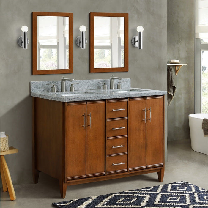 Bellaterra Home 49 in. Double Sink Vanity in Walnut Finish with Gray Granite and Rectangle Sink