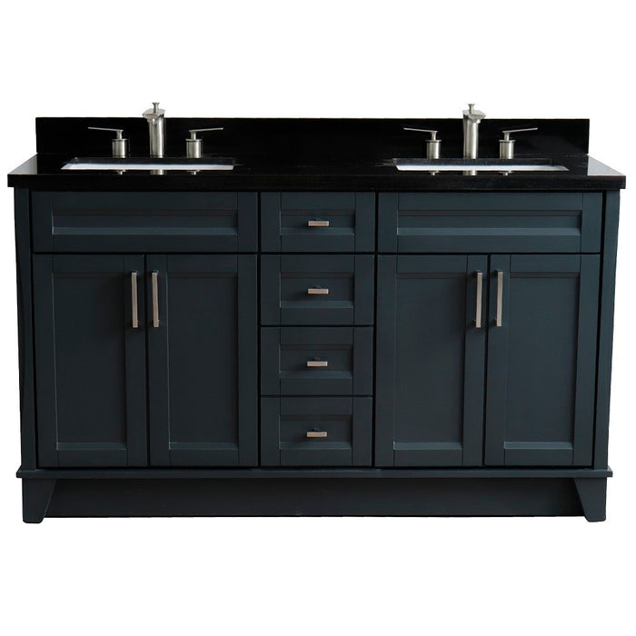 Bellaterra Home 61 in. Double Sink Vanity in Dark Gray Finish and Black Galaxy Granite and Rectangle Sink