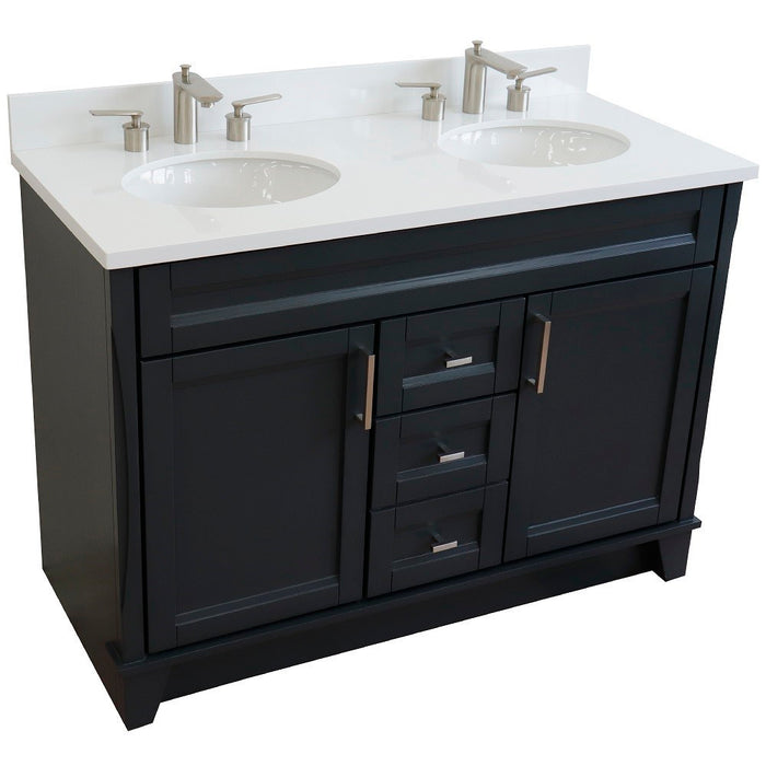 Bellaterra Home 49 in. Double Sink Vanity in Dark Gray Finish with White Quartz and Oval Sink