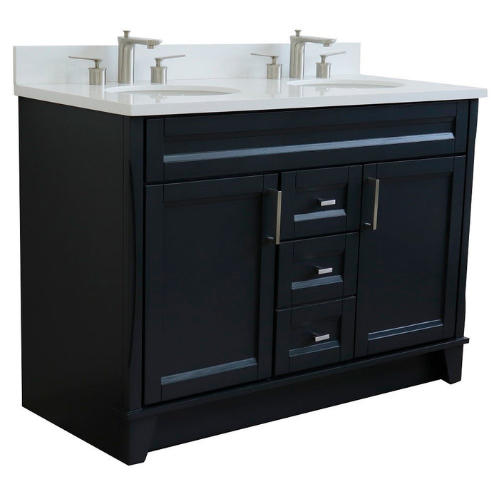 Bellaterra Home 49 in. Double Sink Vanity in Dark Gray Finish with White Quartz and Oval Sink