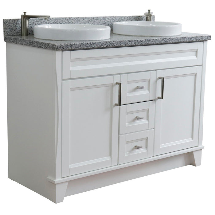 Bellaterra Home 49 in. Double Sink Vanity in White Finish with Gray Granite and Round Sink