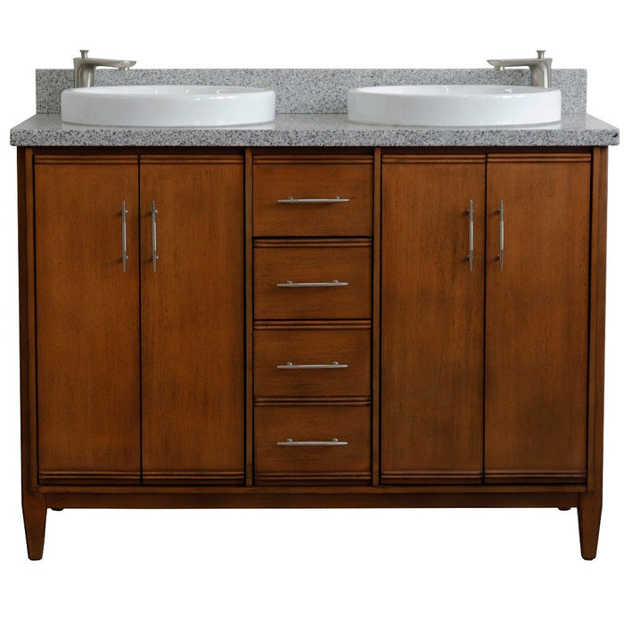 Bellaterra Home 49 in. Double Sink Vanity in Walnut Finish with Gray Granite and Round Sink
