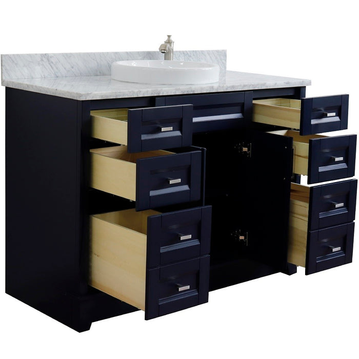 Bellaterra Home 49 in. Single Sink Vanity in Blue Finish with White Carrara Marble and Round Sink