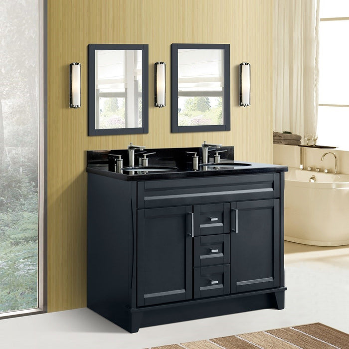 Bellaterra Home 49 in. Double Sink Vanity in Dark Gray Finish with Black Galaxy Granite and Rectangle Sink