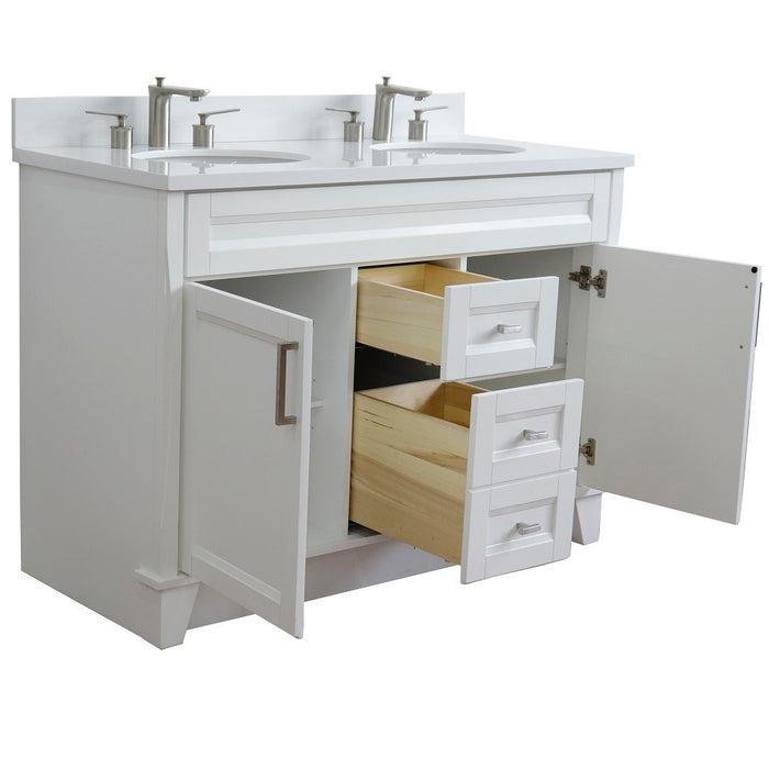 Bellaterra Home 49 in. Double Sink Vanity in White Finish with White Quartz and Oval Sink