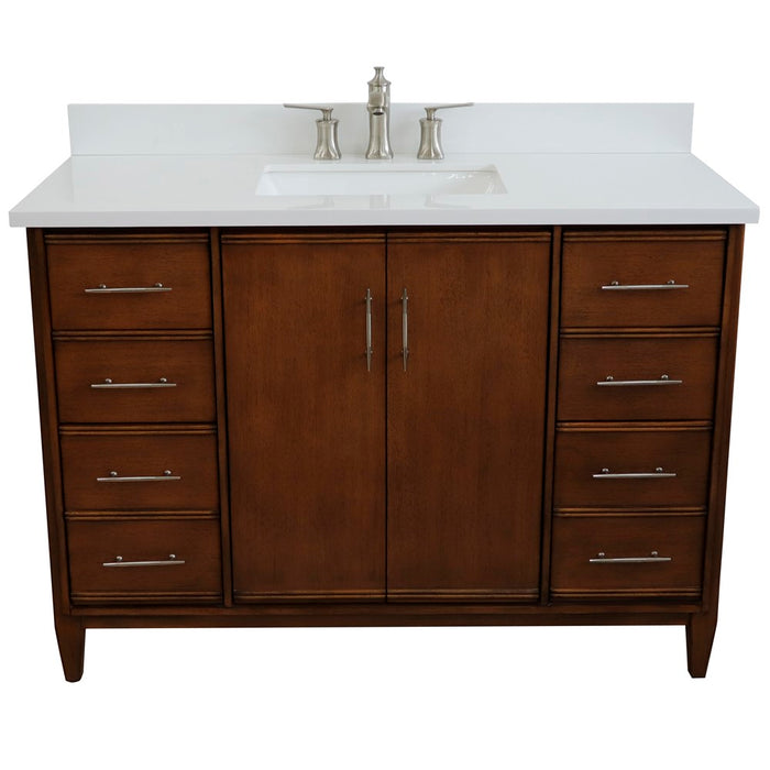 Bellaterra Home 49 in. Single Sink Vanity in Walnut Finish with White Quartz and Rectangle Sink