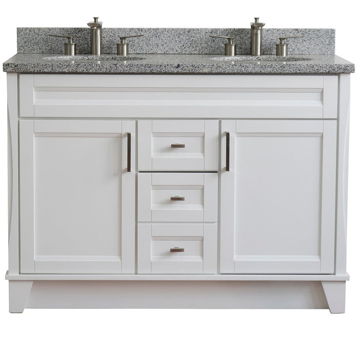 Bellaterra Home 49 in. Double Sink Vanity in White Finish with Gray Granite and Oval Sink