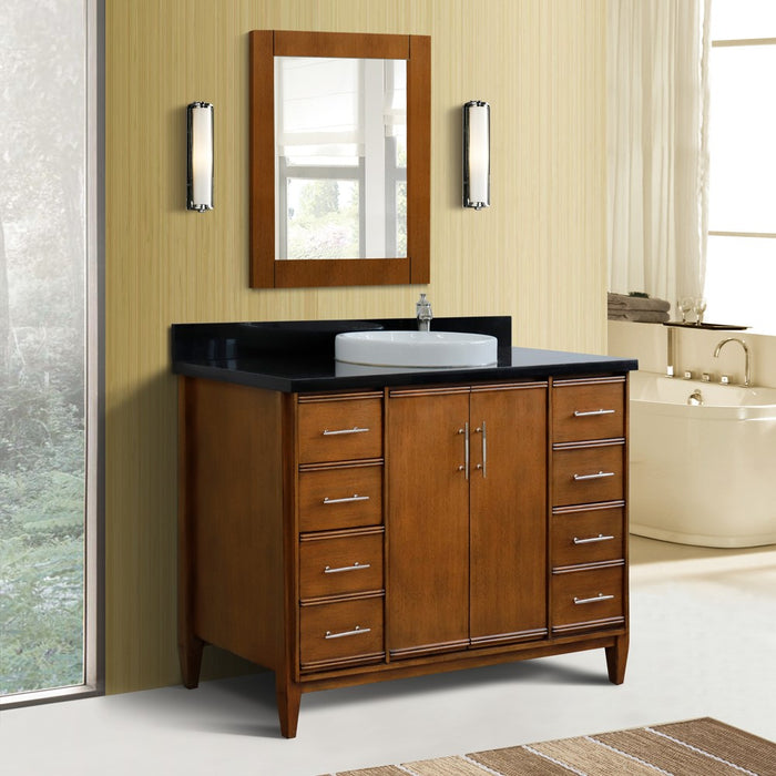 Bellaterra Home 49 in. Single Sink Vanity in Walnut Finish with Black Galaxy Granite and Round Sink