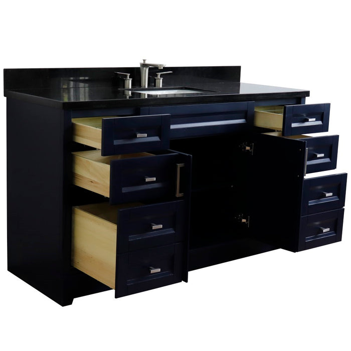 Bellaterra Home 61 in. Single Sink Vanity in Blue Finish and Black Galaxy Granite and Rectangle Sink