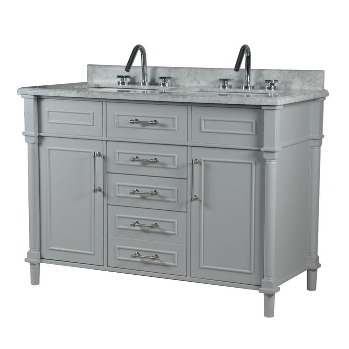 Bellaterra Home Napa 48 in. Double Vanity in Light Gray with White Carrara Marble Top with Brushed Nickel Hardware