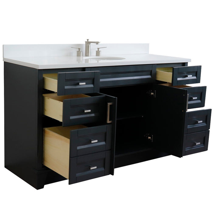 Bellaterra Home 61 in. Single Sink Vanity in Dark Gray Finish and White Quartz and Oval Sink