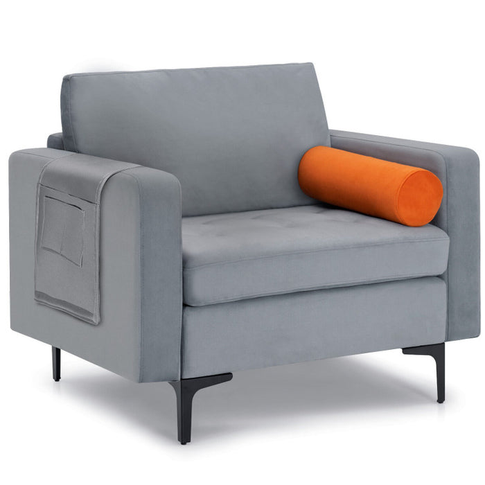Costway Modern Accent Chair with Bolster and Side Storage Pocket