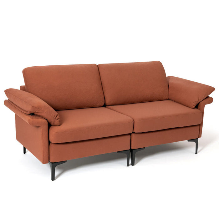 Costway Modern Fabric Loveseat Sofa for with Metal Legs and Armrest Pillows