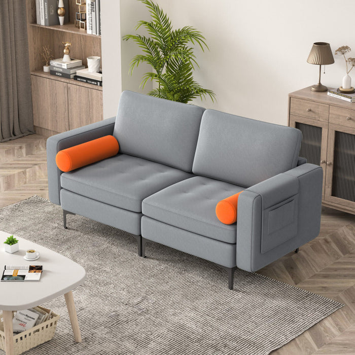 Costway Modern Loveseat Sofa with 2 Bolsters and Side Storage Pocket