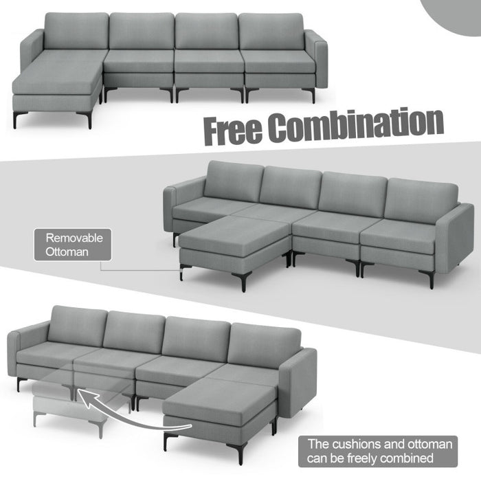 Costway Modular L-shaped Sectional Sofa with Reversible Ottoman and 2 USB Ports