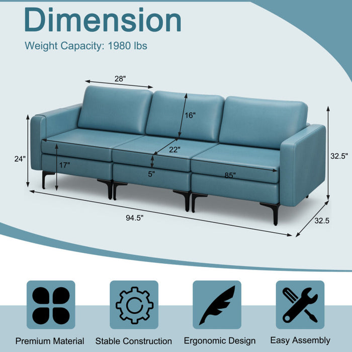 Costway 3-Seat Sectional Sofa Couch with Armrest Magazine Pocket and Metal Leg