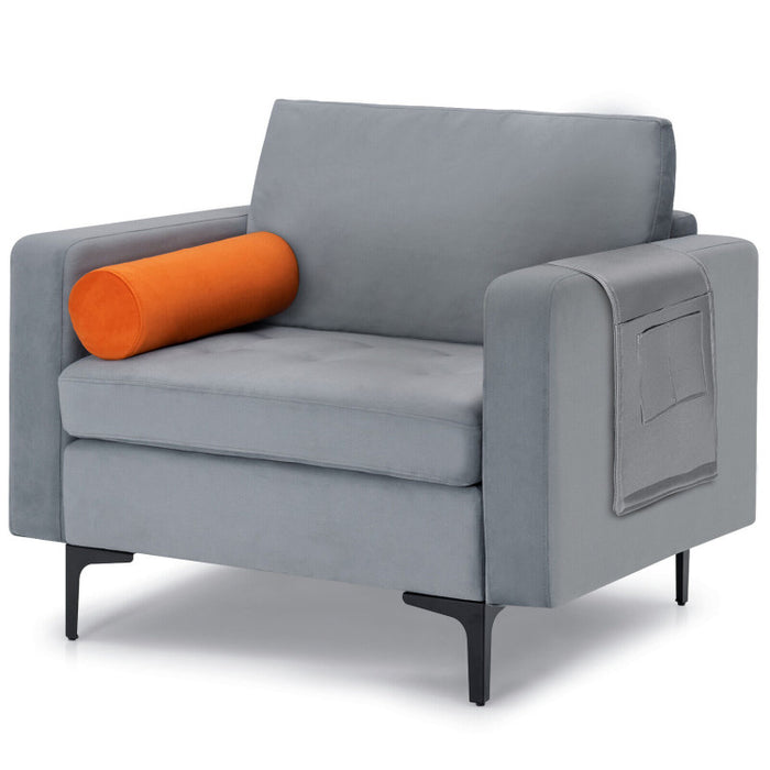 Costway Modern Accent Chair with Bolster and Side Storage Pocket