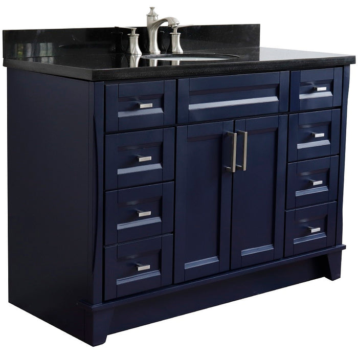 Bellaterra Home 49 in. Single Sink Vanity in Blue Finish with Black Galaxy Granite and and Oval Sink