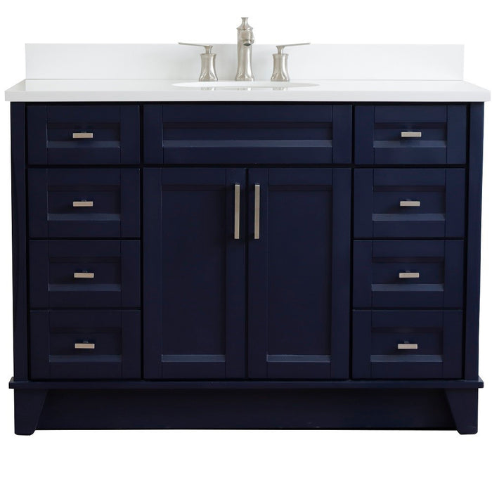 Bellaterra Home 49 in. Single Sink Vanity in Blue Finish with White Quartz and and Oval Sink