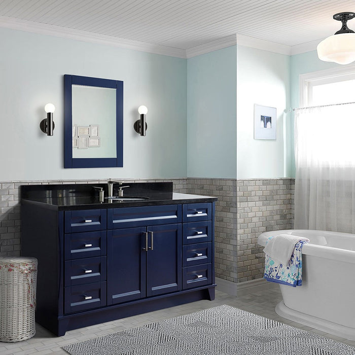 Bellaterra Home 61 in. Single Sink Vanity in Blue Finish and Black Galaxy Granite and Oval Sink