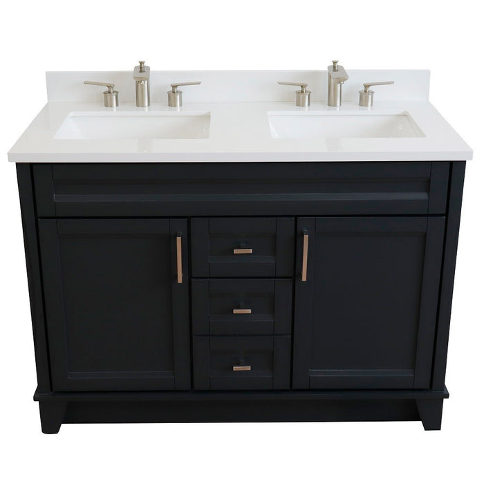 Bellaterra Home 49 in. Double Sink Vanity in Dark Gray Finish with White Quartz and Rectangle Sink