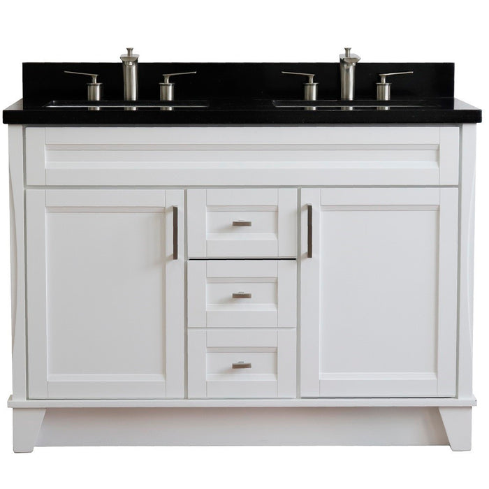 Bellaterra Home 49 in. Double Sink Vanity in White Finish with Black Galaxy Granite and Rectangle Sink