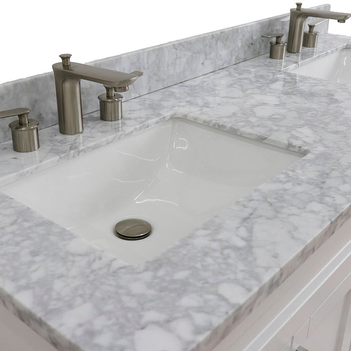 Bellaterra Home 61 in. Double Sink Vanity in White Finish and White Carrara Marble and Rectangle Sink