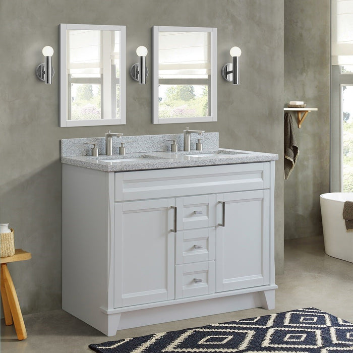 Bellaterra Home 49 in. Double Sink Vanity in White Finish with Gray Granite and Rectangle Sink