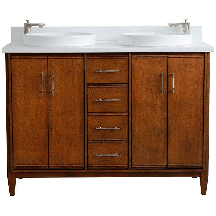 Bellaterra Home 49 in. Double Sink Vanity in Walnut Finish with White Quartz and Round Sink