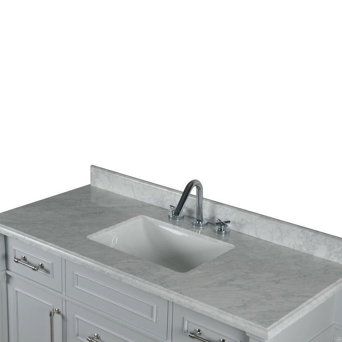 Bellaterra Home Napa 48 in. Single Vanity in Light Gray with White Carrara Marble Top with Brushed Nickel Hardware