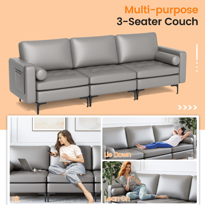 Costway 3-Seat Sofa Sectional with Side Storage Pocket and Metal Leg