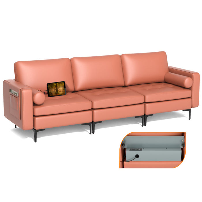 Costway Modular 3-Seat Sofa Couch with Socket USB Ports and Side Storage Pocket