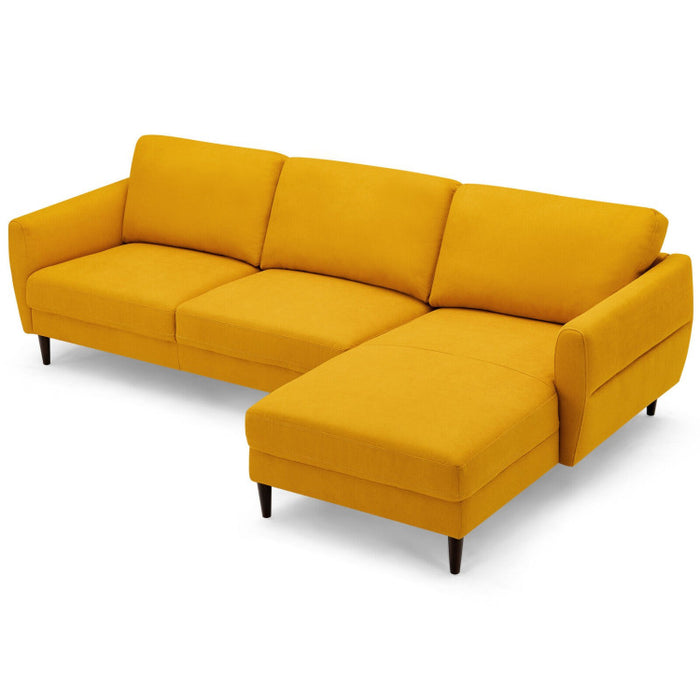 Costway L-Shaped Fabric Sectional Sofa with Chaise Lounge and Solid Wood Legs