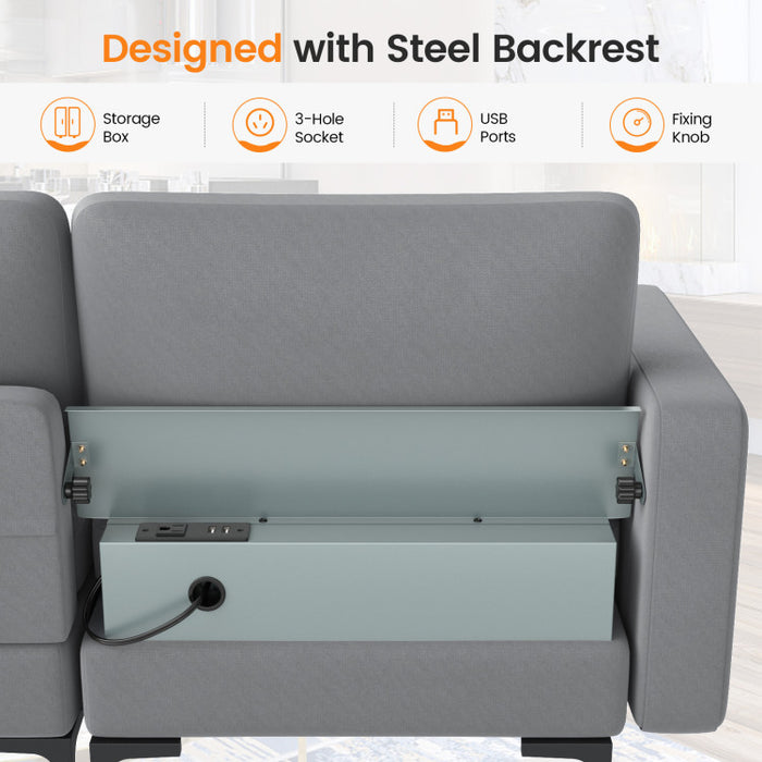 Costway Modular 3-Seat Sofa Couch with Socket USB Ports and Side Storage Pocket