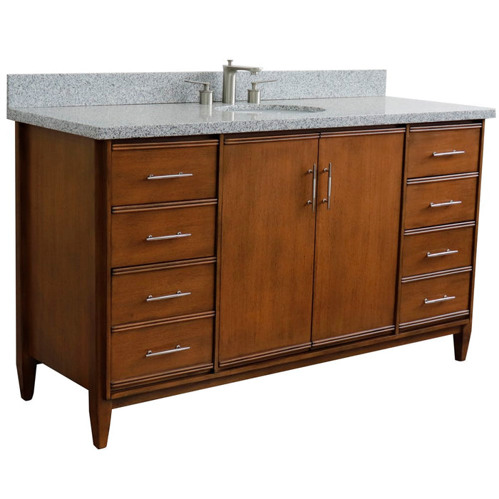 Bellaterra Home 61 in. Single Sink Vanity in Walnut Finish with Gray Granite and Oval Sink