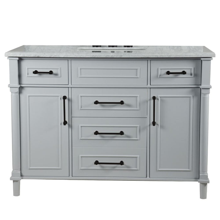 Bellaterra Home Napa 48 in. Single Vanity in Light Gray with White Carrara Marble Top with Black Hardware