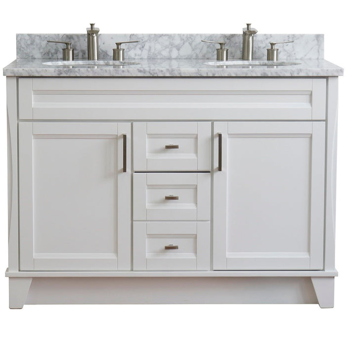 Bellaterra Home 49 in. Double Sink Vanity in White Finish with White Carrara Marble and Oval Sink