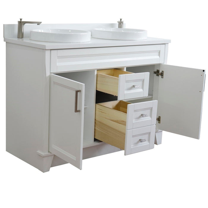 Bellaterra Home 49 in. Double Sink Vanity in White Finish with White Quartz and Round Sink