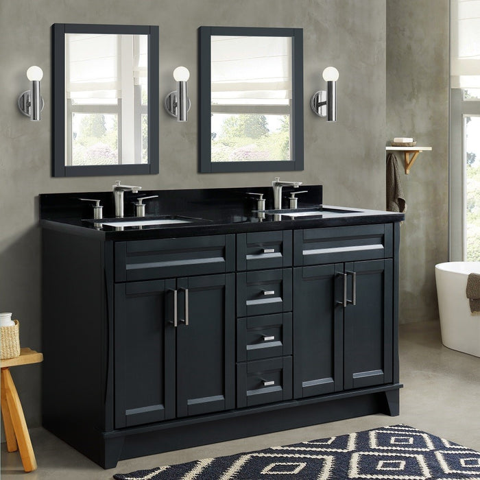 Bellaterra Home 61 in. Double Sink Vanity in Dark Gray Finish and Black Galaxy Granite and Rectangle Sink