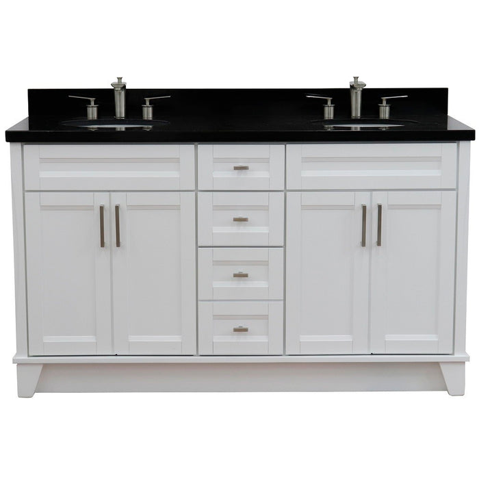 Bellaterra Home 61 in. Double Sink Vanity in White Finish and Black Galaxy Granite and Oval Sink