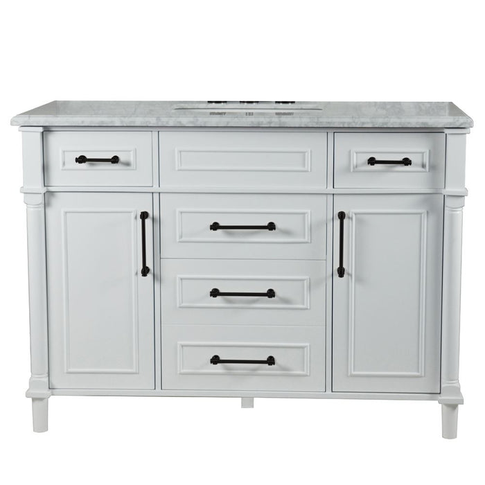 Bellaterra Home Napa 48 in. Single Vanity in White with White Carrara Marble Top with Black Hardware