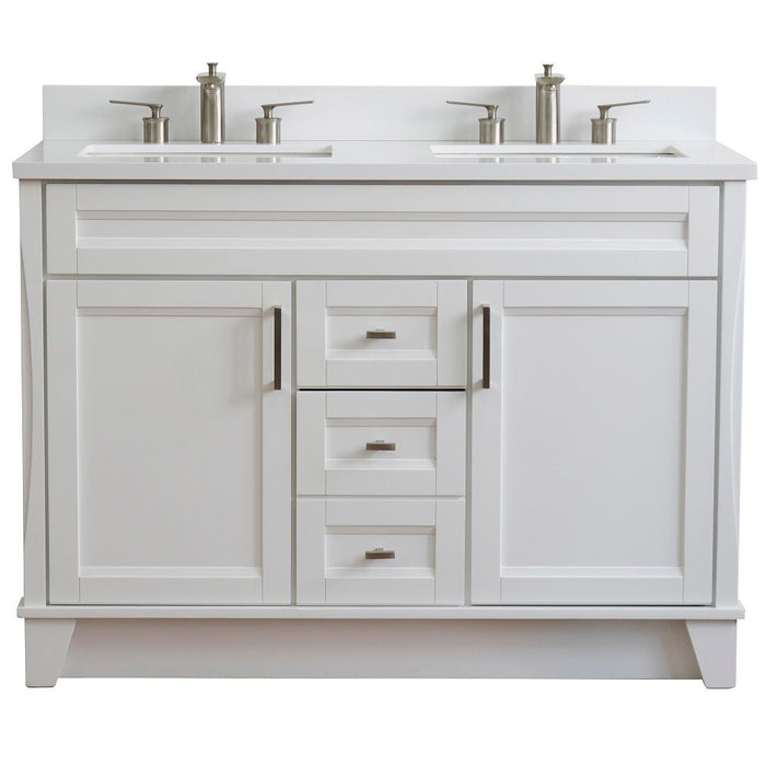 Bellaterra Home 49 in. Double Sink Vanity in White Finish with White Quartz and Rectangle Sink